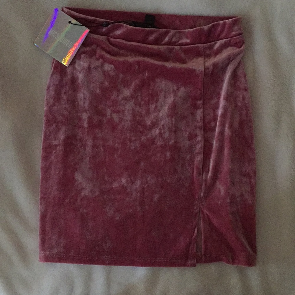 Missguided raspberry velvet split mini skirt